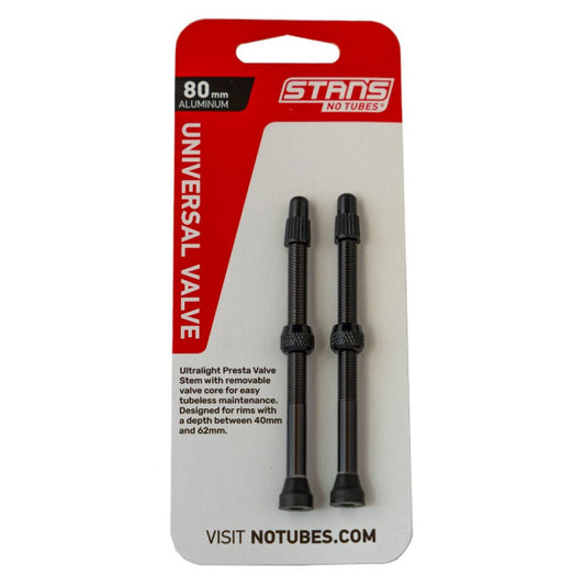 Valve Stem Pair, Universal, Al, Presta, 80MM, Black