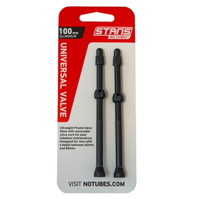 Valve Stem Pair, Universal, Al, Presta, 100MM, Black